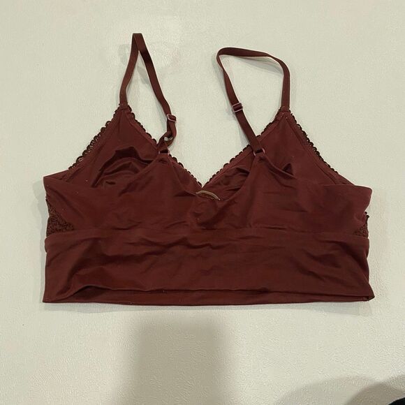 Aerie Lace Trim Bralette M | Brown Soft Stretch V-Neck Bralette - Picture 2 of 5